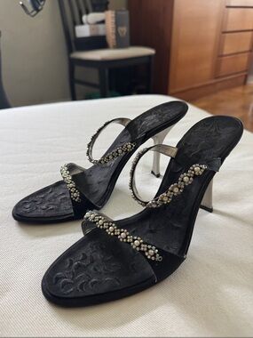 Vicini Black Jeweled Open-Toe High Heel Sandals